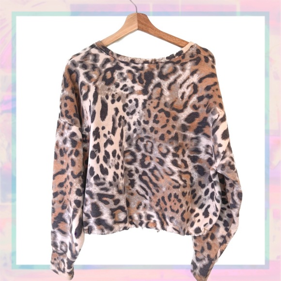 Express Cozy Leopard Print Longsleeve Sweater w/ Crop Tie - Picture 3 of 5